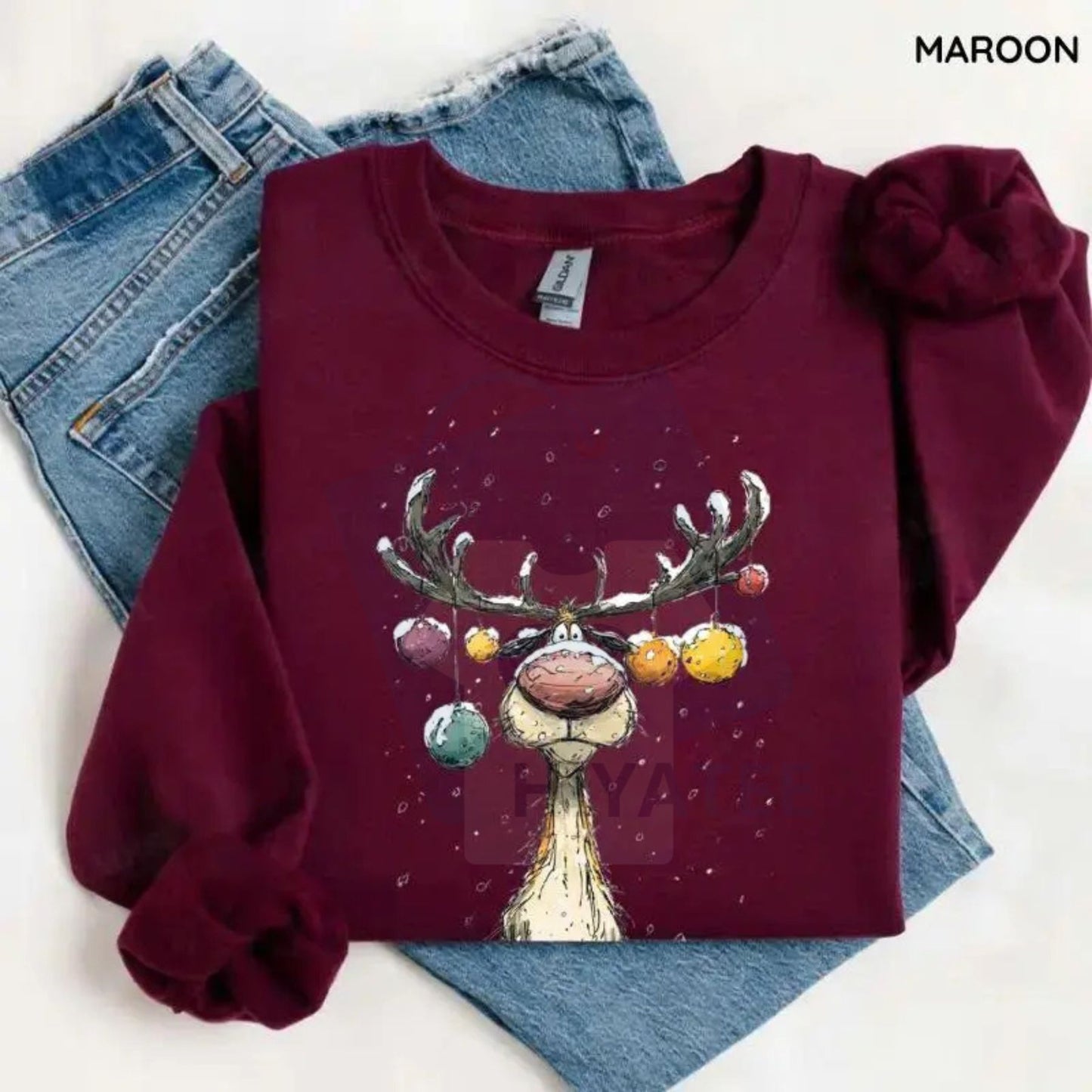 Vintage Reindeer Sweatshirt: Cute Christmas Sweater, Retro Holiday Crewneck Pullover, Unisex Festive Apparel