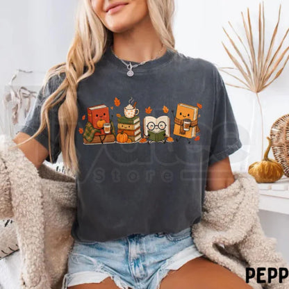 Cozy Book Lover T-Shirt Autumn Reading Coffee Pumpkin Tee