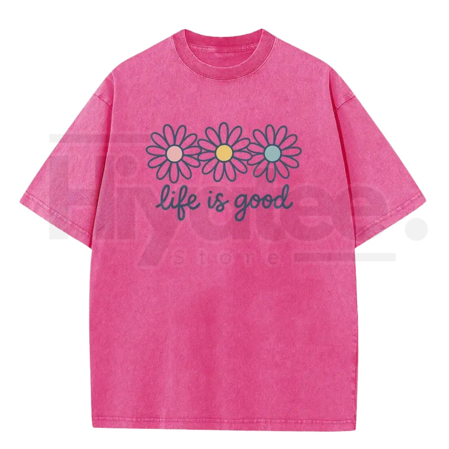 Holafish Acid Wash Daisy Print T-Shirt – Vintage Streetwear Drop Shoulder Graphic Tee