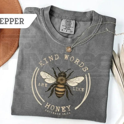Comfort Colors® Kind Words Are Like Honey T-Shirt – Butterfly Bible Verse Faith-Based Gift