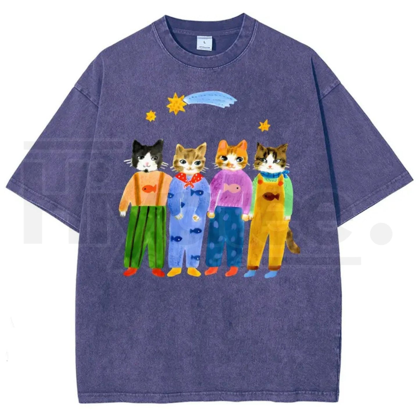 Retro "Cats In Overalls" Vintage Graphic T-Shirt – Hand-Painted Style 90s Streetwear