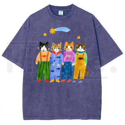 Retro "Cats In Overalls" Vintage Graphic T-Shirt – Hand-Painted Style 90s Streetwear