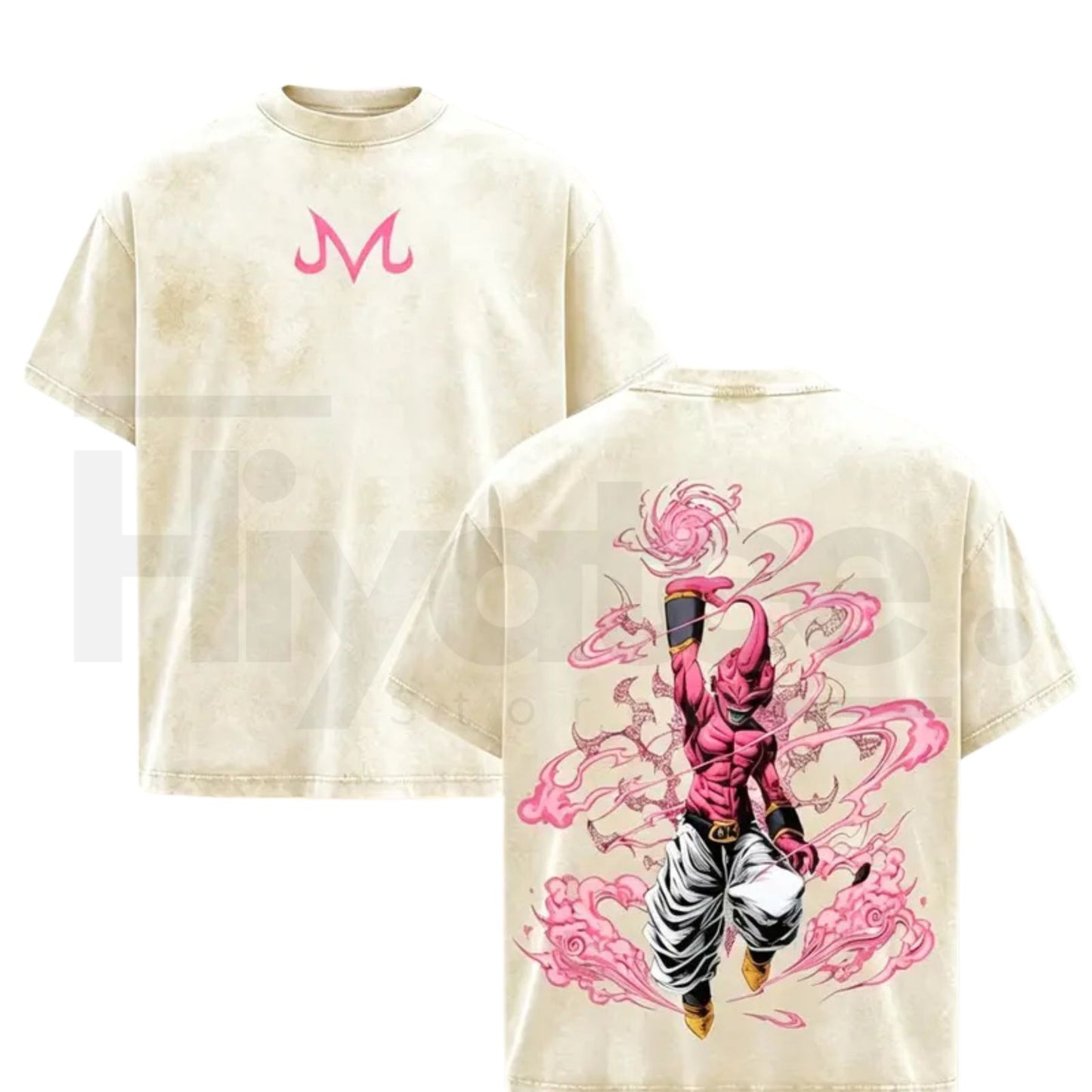 Majin Buu Vintage Washed Anime T-Shirt – Kid Buu Pink Energy Oversized Streetwear Tee