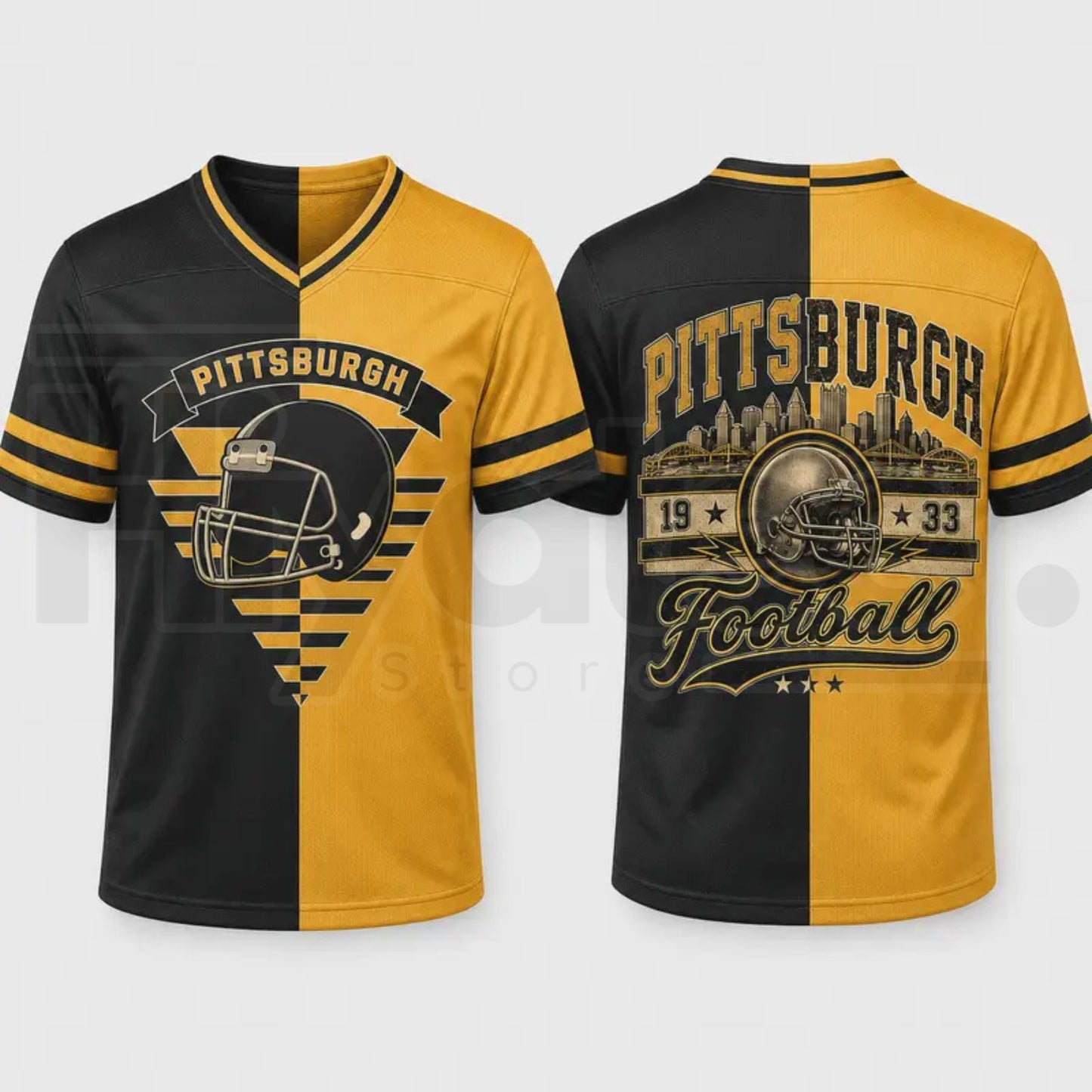 Unisex Two-Tone Split Fan Jersey – Loose V-Neck Striped Cuffs Watch Party Top
