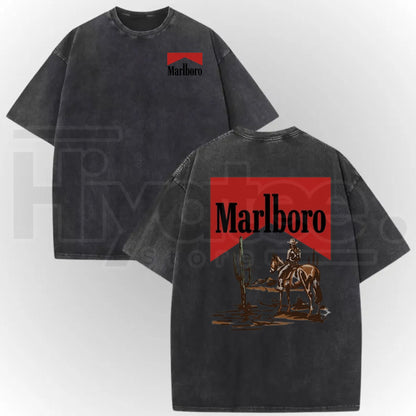 Vintage Acid Wash Cowboy Art T-Shirt – Dark Americana Oversized Streetwear Graphic Tee for Men & Women