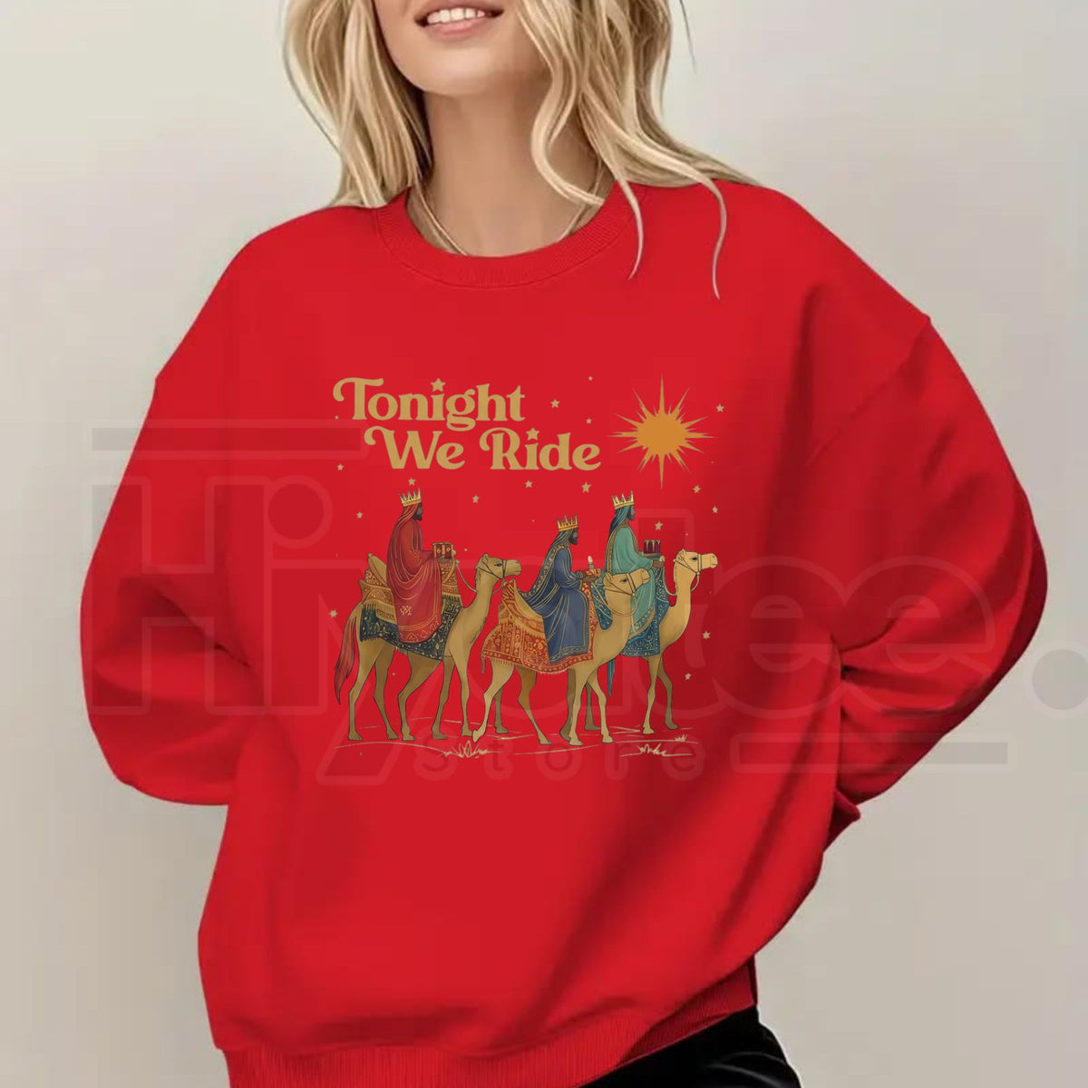 Retro Tonight We Ride Christian Christmas Sweatshirt, Three Wise Men Faith Graphic Pullover