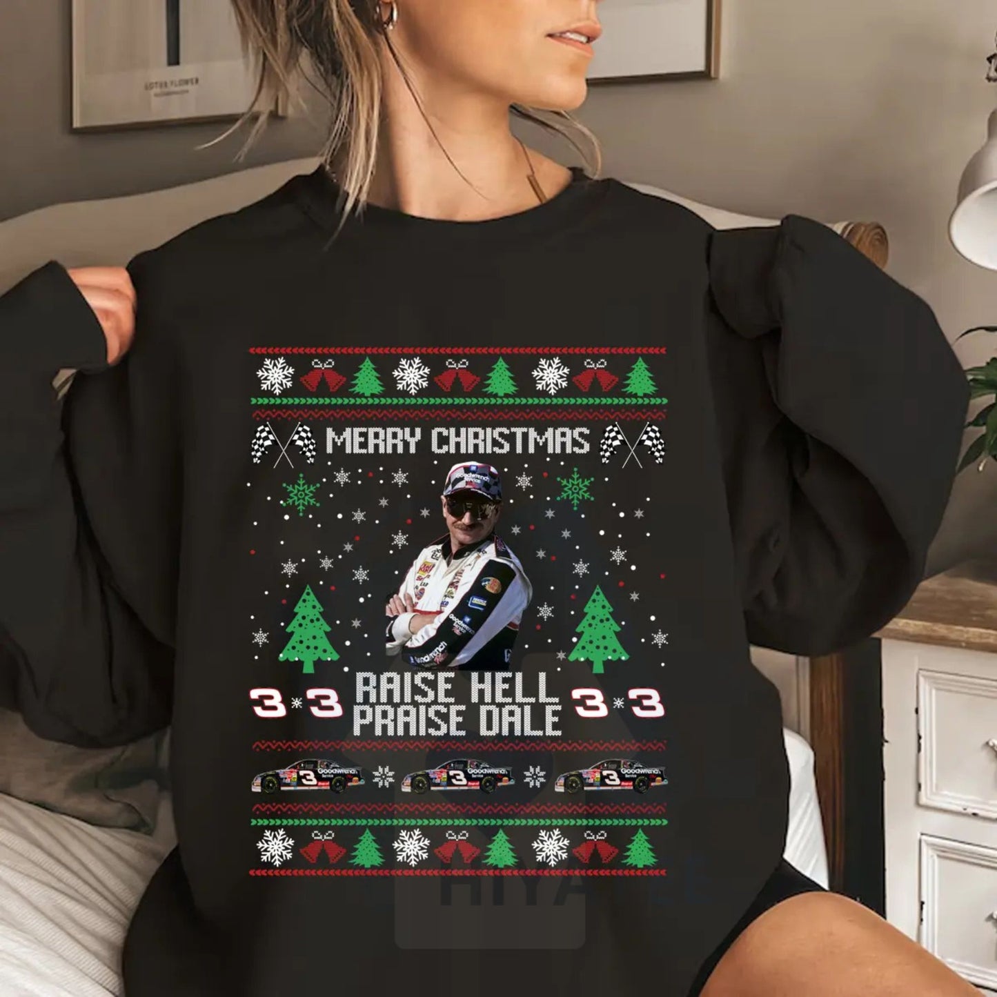 Merry Christmas Raise Hell Praise Dale Shirt: Vintage Dale Earnhardt Christmas Sweatshirt, Racing Style Unisex T-Shirt Gift