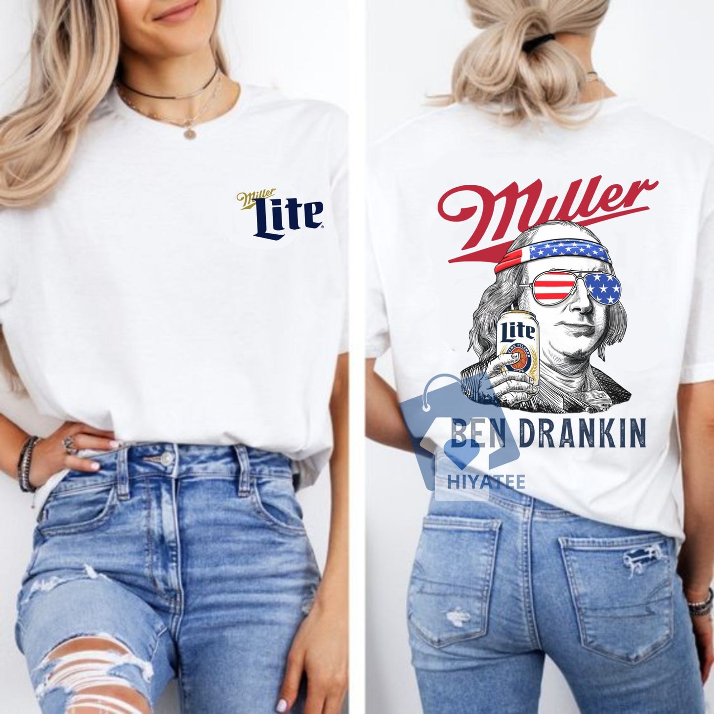 Ben Drankin' Miller Lite T-Shirt – Funny 4th of July Benjamin Franklin Drinking Tee