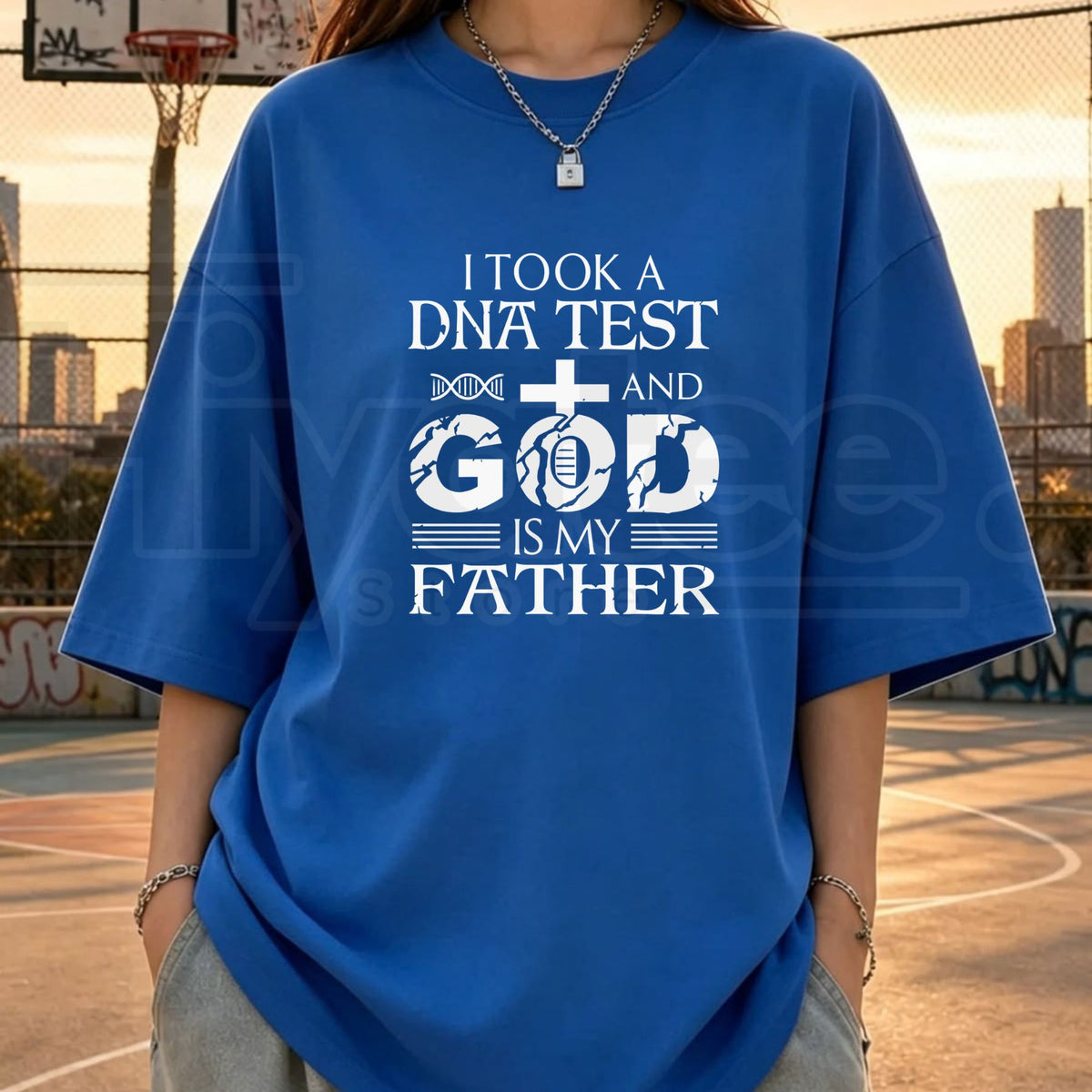 God Is My Father Christian Graphic T-Shirt – Men's Oversized Cross & DNA Humor Tee