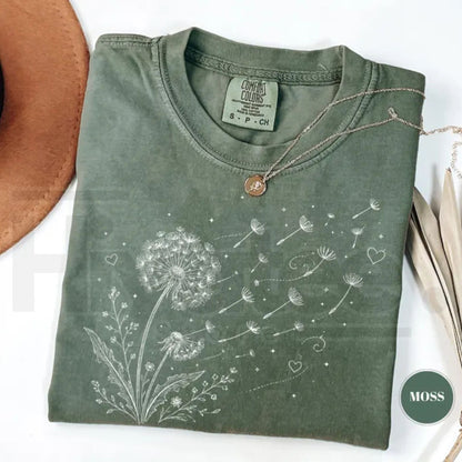 Dandelion Wildflower Comfort Colors T-Shirt Boho Floral Botanical Tee