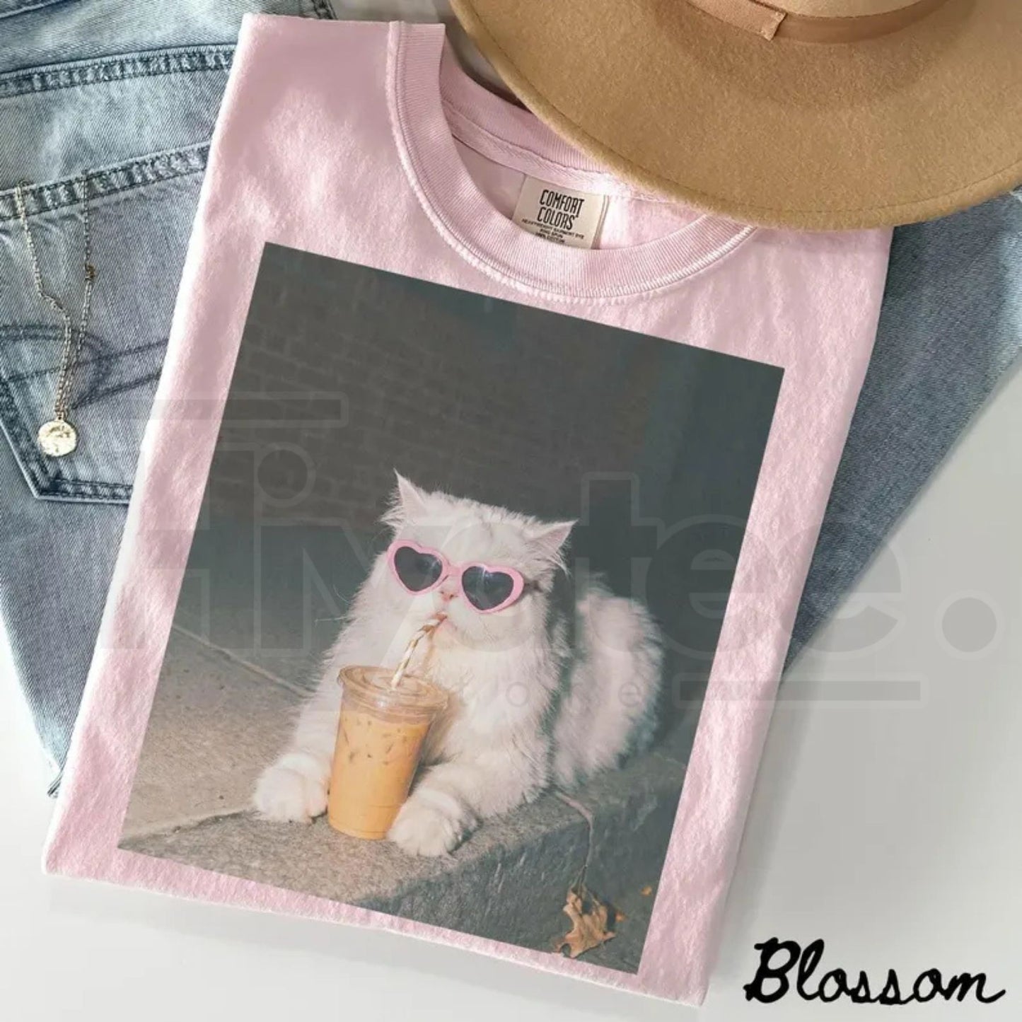 Persian Cat Comfort Colors Shirt Iced Coffee Cat Mom T-Shirt