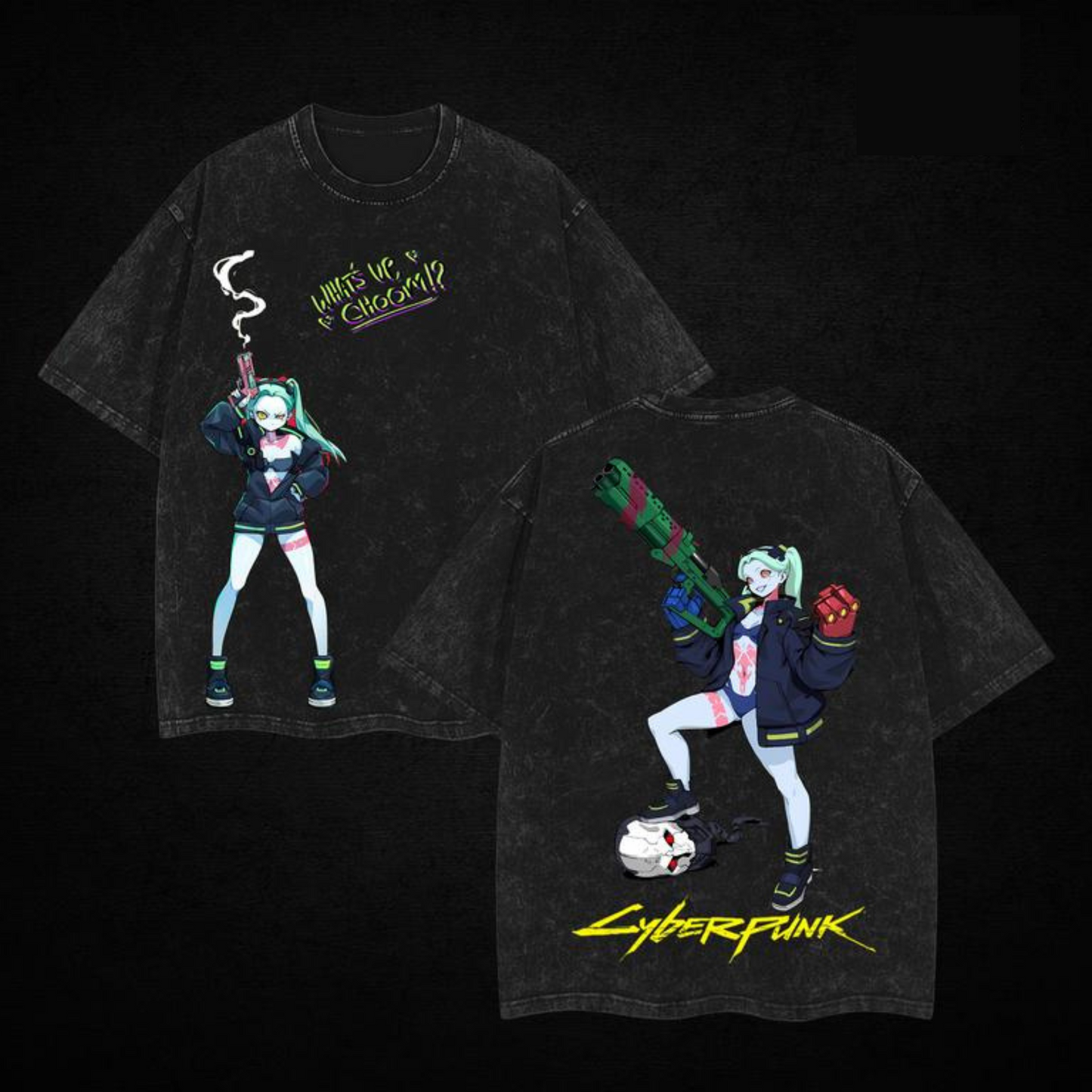 Rebecca Edgerunners Vintage T-Shirt – Acid Washed Retro Tee, Unisex Cyberpunk Shirt for Neoncore & Anime Fans