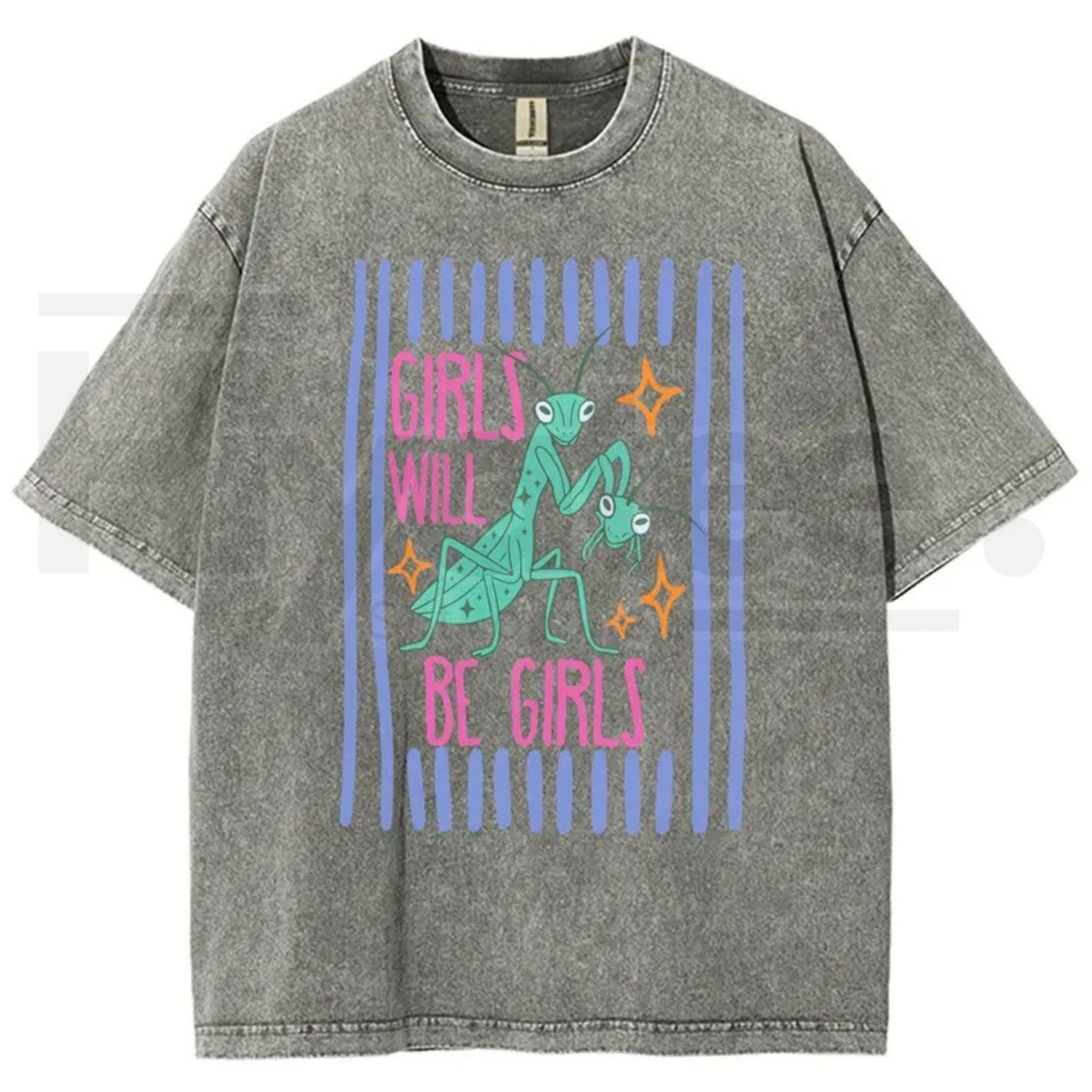 Girls Will Be Girls Mantis T-Shirt – Funny Bug Feminist Washed Graphic Tee