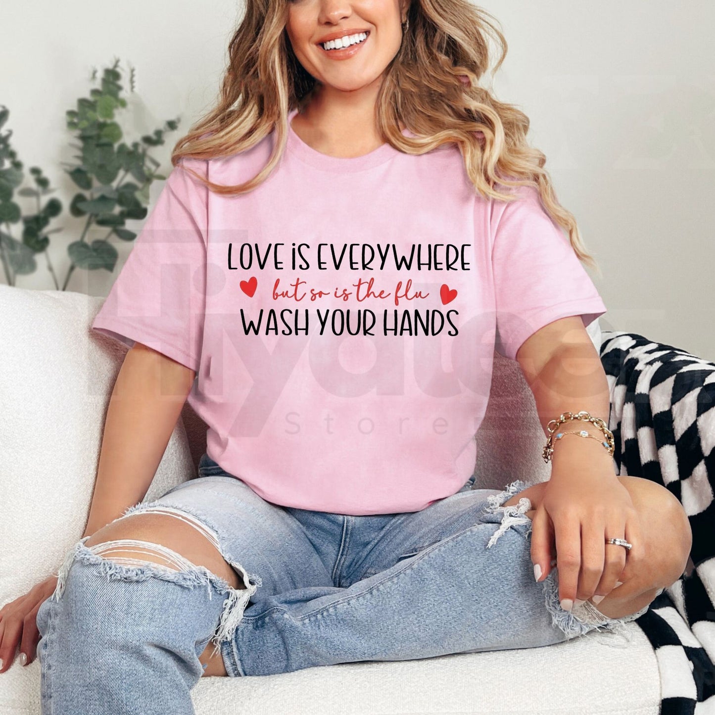 "Love Is Everywhere But So Is The Flu" T-Shirt – Funny Wash Your Hands Graphic Tee