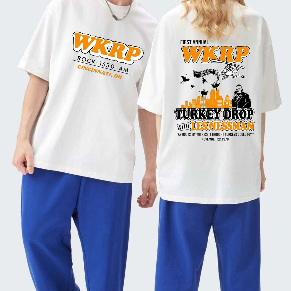 WKRP Turkey Drop Thanksgiving T-Shirt – Retro Les Nessman 1978 TV Comedy Graphic Tee