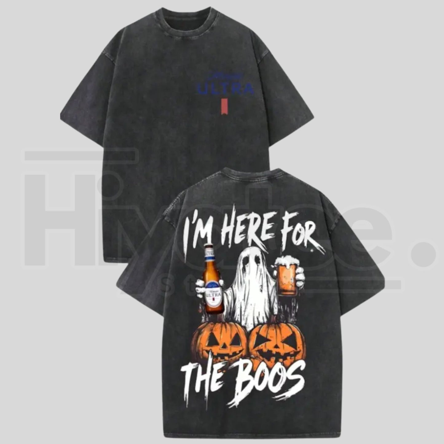 Vintage Washed Michelob Ultra Ghost "I'm Here For The Boos" Double-Sided Graphic Tee