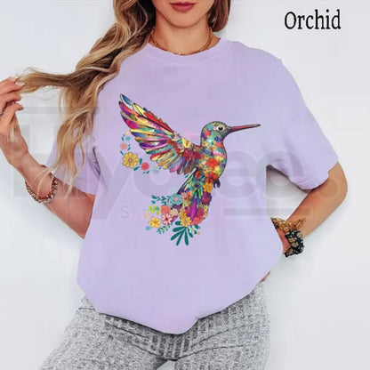 Comfort Colors® Floral Hummingbird Shirt – Bird Lover T-Shirt, Trendy Animal Graphic Tee, Spring Floral Gift for Her