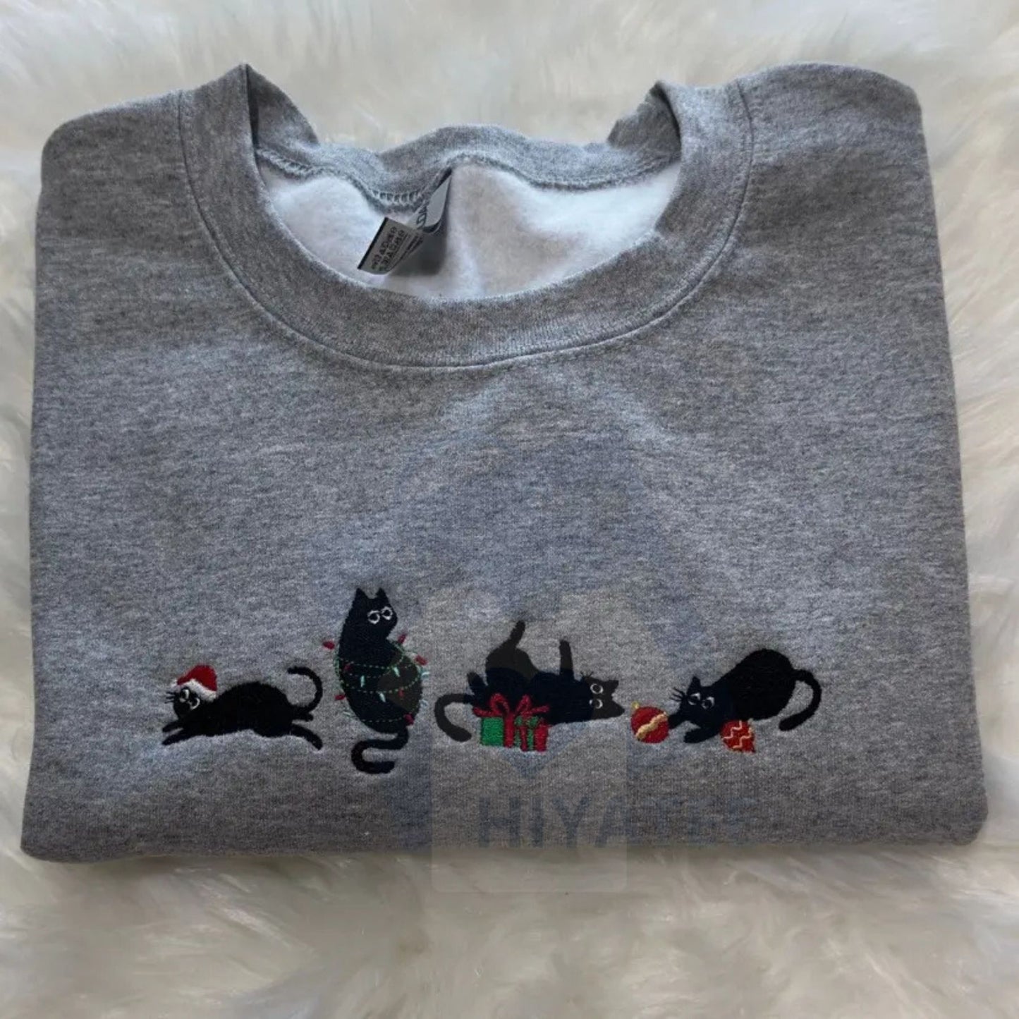 Meowy Christmas Black Cats Embroidered Sweatshirt – Unisex Holiday Cat Lover Crewneck
