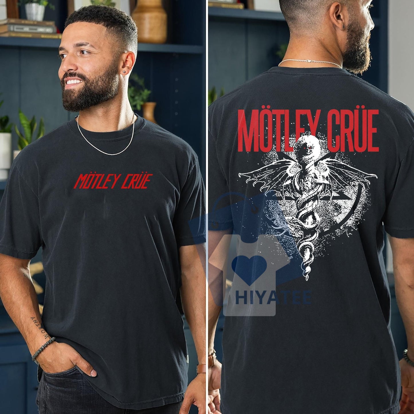 Motley Crue Kickstart My Heart Tour Shirt – Front & Back Print Band Tee, Black Rock Concert T-Shirt for Men & Women