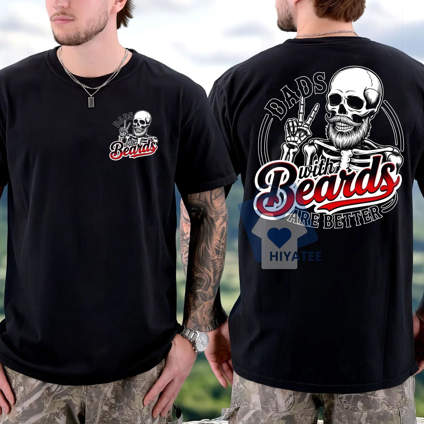 Dad With Beards Are Better T-Shirt – Funny 2-Sided Skeleton Dad Graphic Tee for Father’s Day