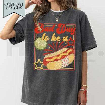 Bad Day to be a Hot Dog Shirt – Funny 4th of July Summer Tee, Trendy Retro Independence Day Graphic Top for Women
