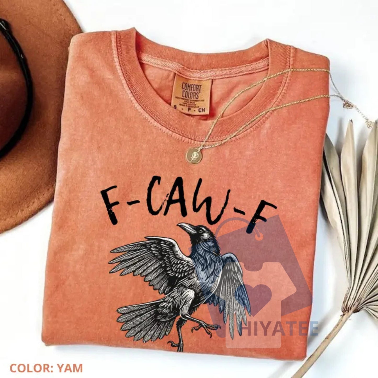 Comfort Colors F-Caw-F T-Shirt – Funny Raven Crow Halloween & Fall Shirt, Women's Print Short Sleeve Tee