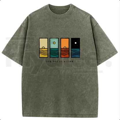 "One Day At A Time" Holafish – Oversize Acid Wash Vintage Graphic Top