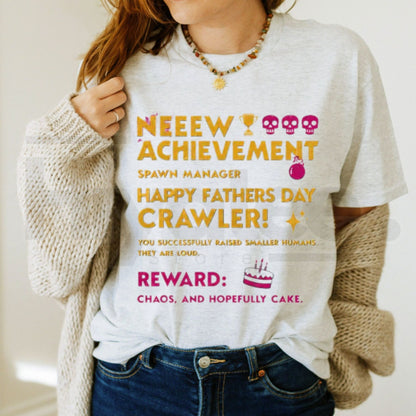 Achievement Unlocked Spawn Manager Gamer Dad T-Shirt – Funny Father's Day Crawler Tee
