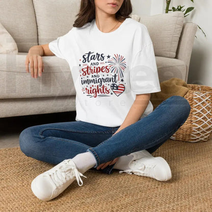 Stars and Stripes Immigrant Rights T-Shirt – Patriotic 4th of July Graphic Tee
