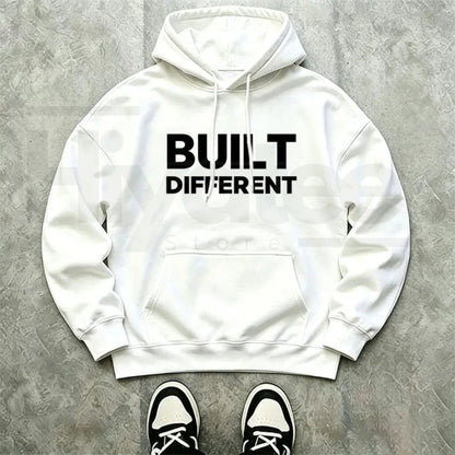 Men's "Built Different" Graphic Hoodie – Motivational Streetwear Pullover, Gym & Casual Fit
