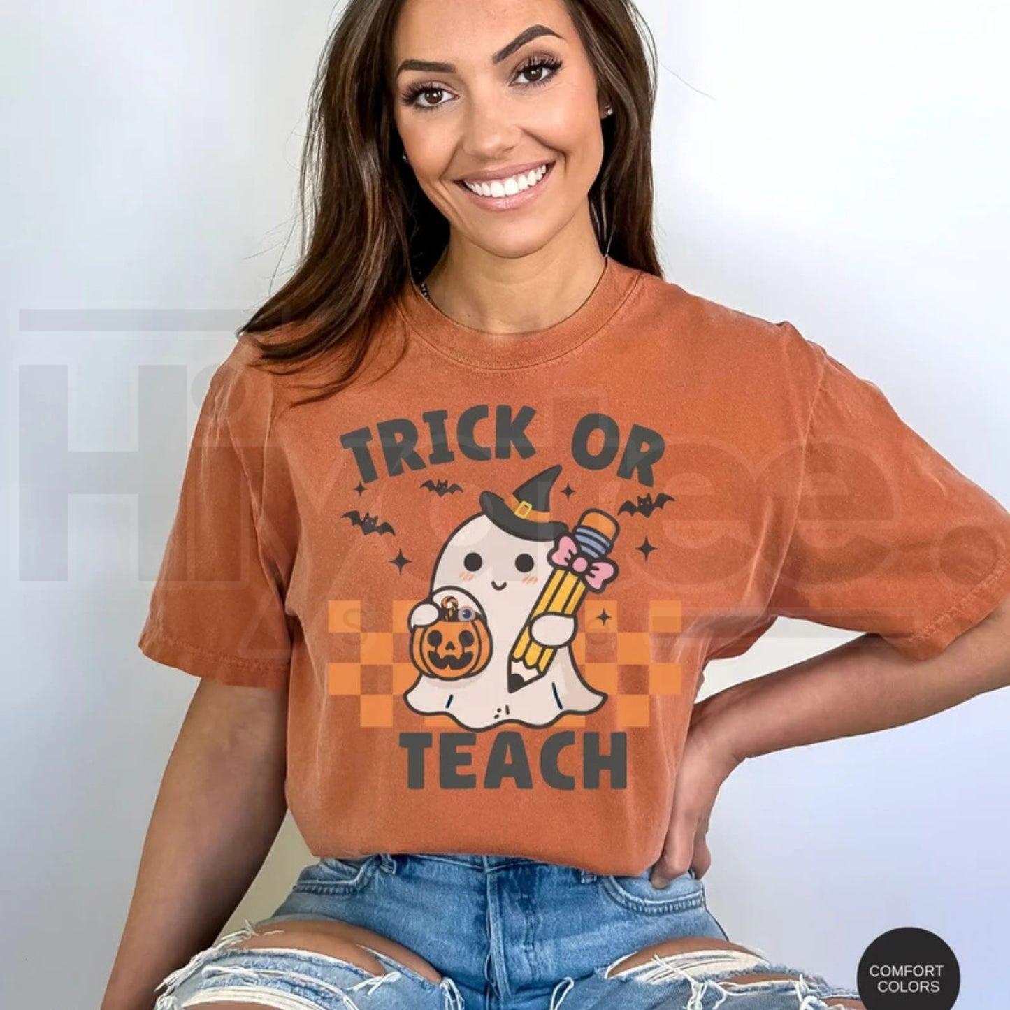 Comfort Colors Teacher Halloween Shirt Retro Ghost Trick or Teach Tee