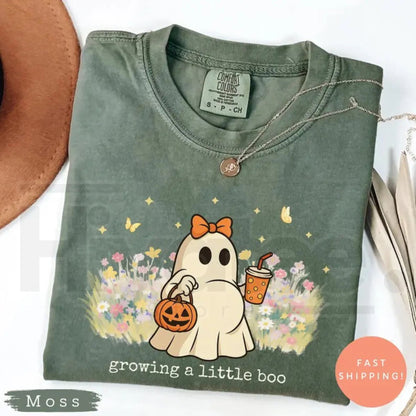 Comfort Colors Growing A Little Boo Halloween Maternity Shirt