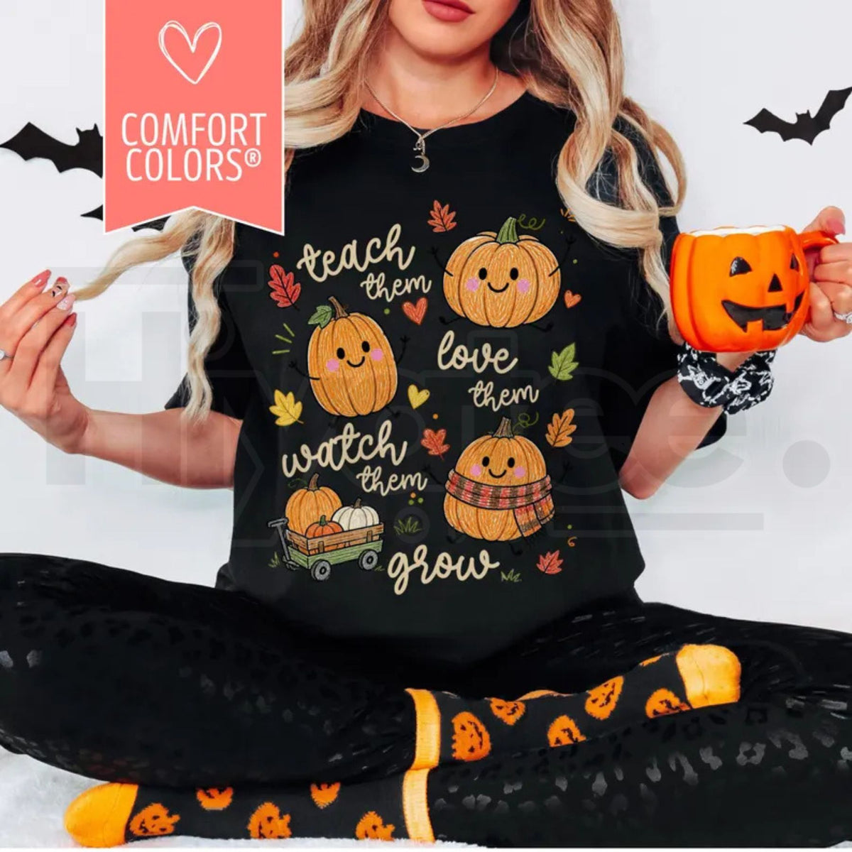 Fall Teacher Comfort Colors Teach Them Pumpkin Thanksgiving Tee