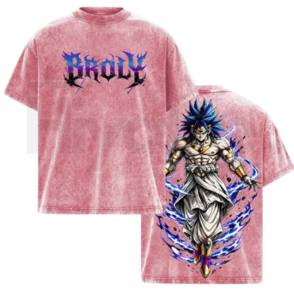 Legendary Saiyan Warrior Vintage Washed T-Shirt – Heavyweight Cotton Oversized Anime Inspired Tee