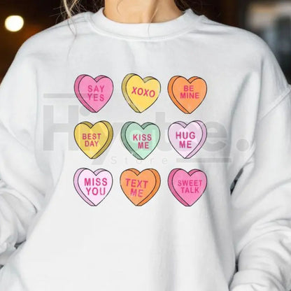 Pastel Conversation Hearts Valentine’s Day Sweatshirt: Trendy Romantic Gift for Her