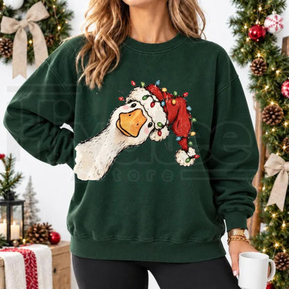 Preppy Jolly Santa Goose Christmas Sweatshirt, Funny Holiday Duck Graphic Pullover