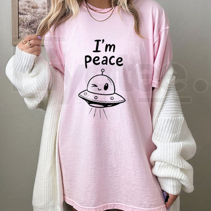 Funny Alien Couple Matching Shirts – I Come In Peace & I'm Peace UFO T-Shirt