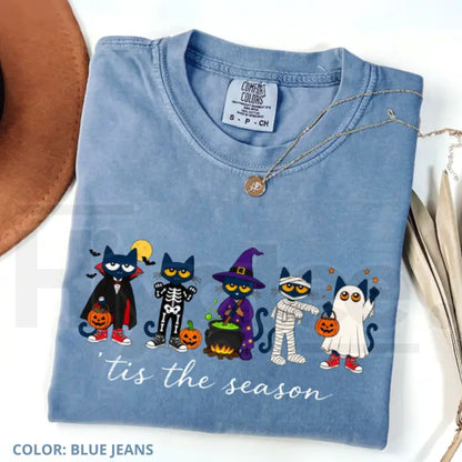 Pete the Cat Halloween Teacher Shirt Tis the Season Funny School Classroom Tee
