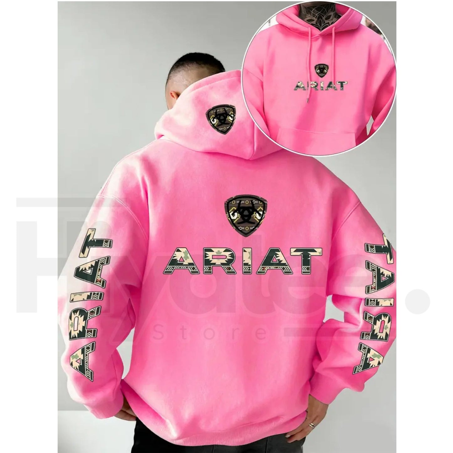 Ariat Letter Print Unisex Hooded – Soft Stretch Knit Fabric, Standard Fit Casual Daily Wear