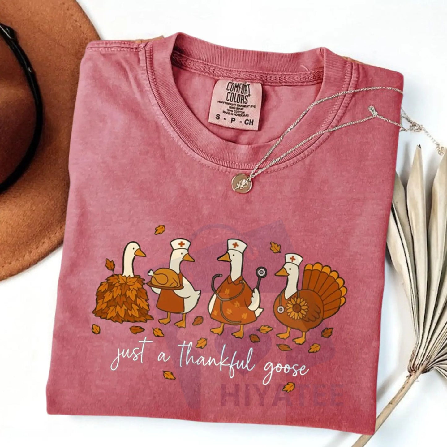 Comfort Colors Just A Thankful Goose Nurse T-Shirt – Funny Fall Nurse Tee, Cute Nursing Appreciation Gift, Thanksgiving Top