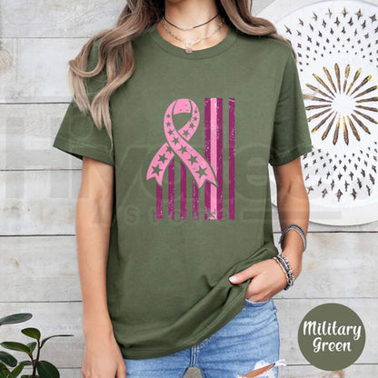 Breast Cancer Flag T-Shirt – Patriotic Pink Ribbon American Flag Tee
