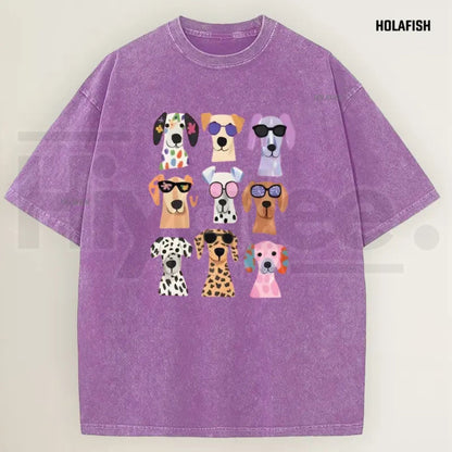 Holafish Women's Vintage Acid Wash Funny Dog Graphic Tee – Soft Breathable Cotton Casual Summer Top