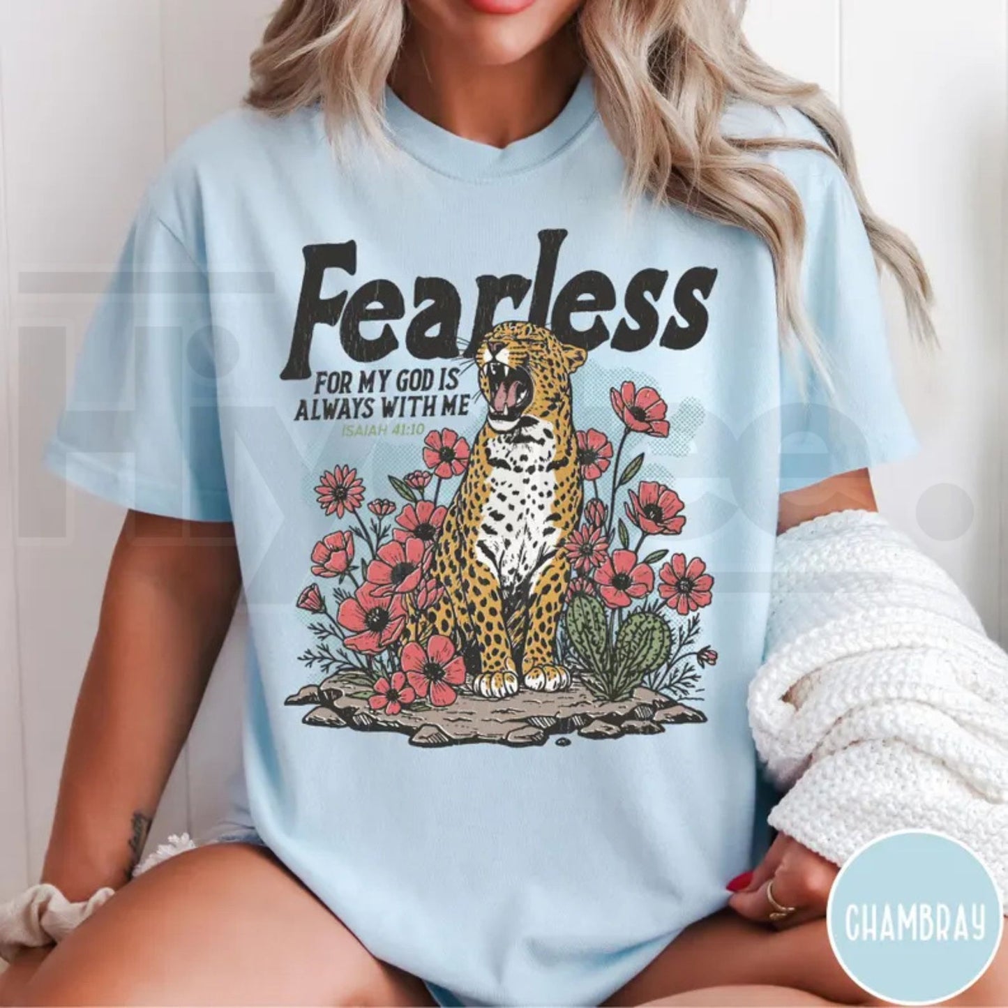 Fearless Bible Verse Comfort Colors T-Shirt Isaiah 41:10 Faith Leopard Shirt