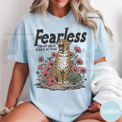 Fearless Bible Verse Comfort Colors T-Shirt Isaiah 41:10 Faith Leopard Shirt