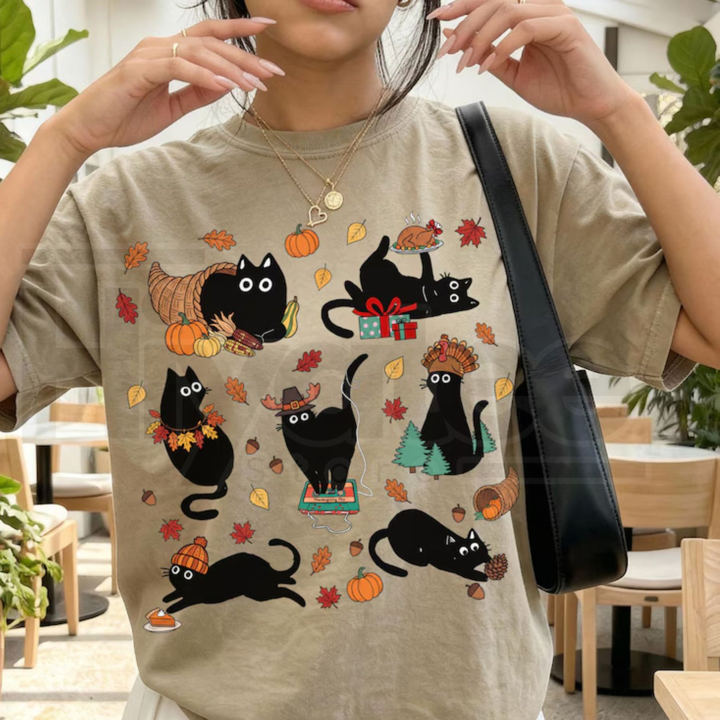 Thanksgiving Cat Comfort Colors Shirt Retro Black Cat Cozy Season Tee