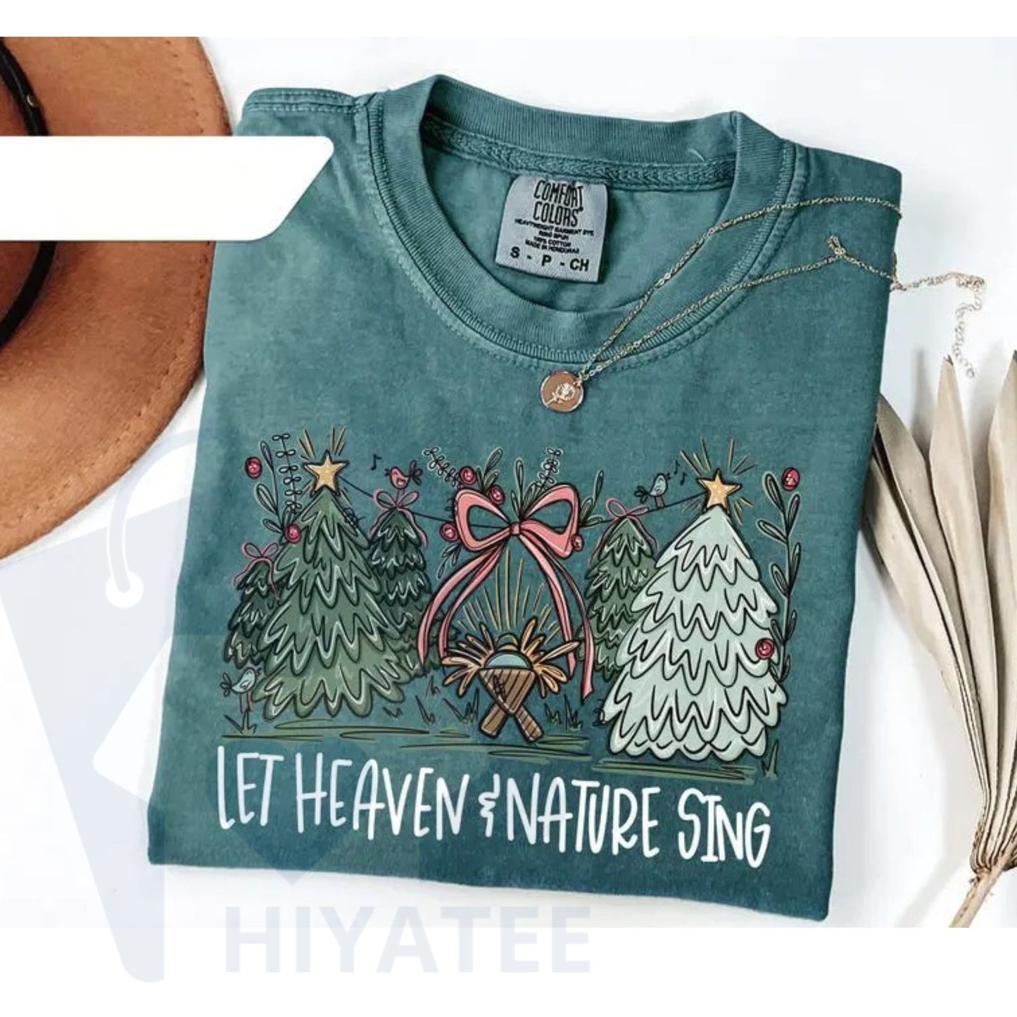 Comfort Colors "Let Heaven & Nature Sing" Christmas T-Shirt – Joy to the World Christian Tee, Inspirational Holiday Gift
