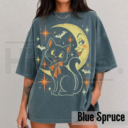Vintage Black Cat Moon Halloween Tee