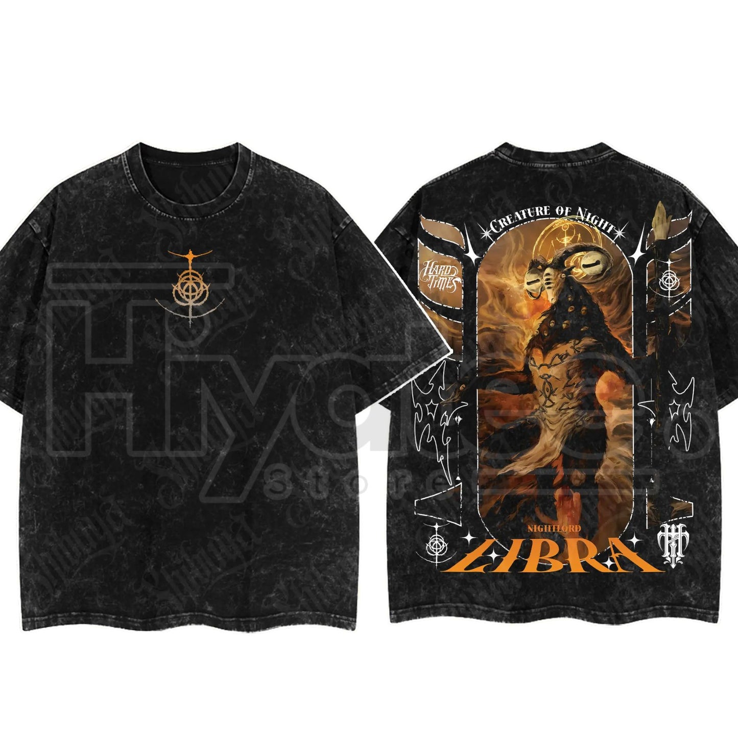 Dark Fantasy Gaming Washed T-Shirt – Oversized Cotton Double Print Streetwear Tee