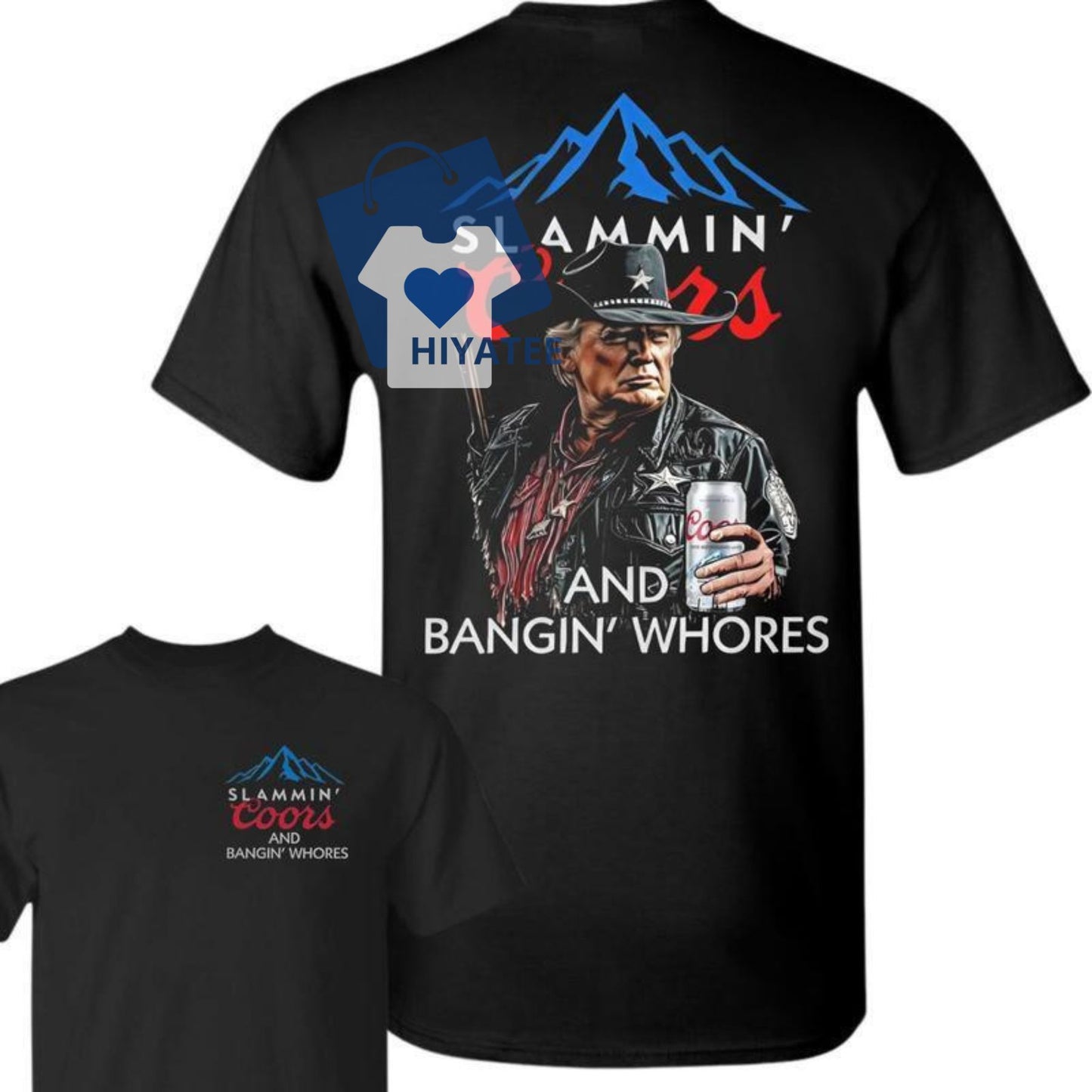 Coors Banquet T-Shirt – “Slammin' Coors & Bangin' Whores” Graphic Tee with USA Flag, Fun Beer Lovers Shirt