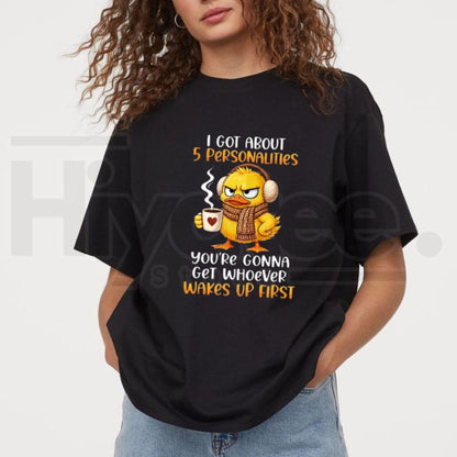 5 Personalities Funny Duck T-Shirt – Morning Mood Coffee Quote Graphic Tee
